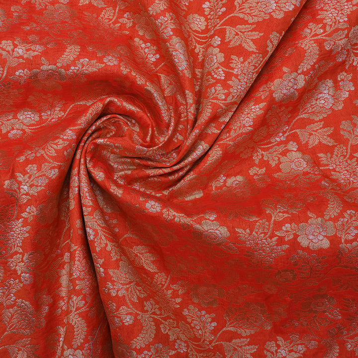 Pumpkin Orange Banarasi Silk Fabric