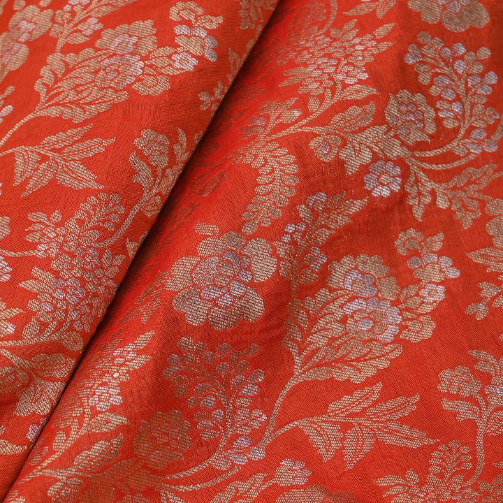 Pumpkin Orange Banarasi Silk Fabric