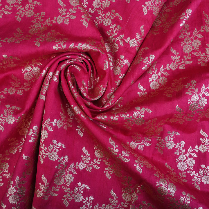 Rani Pink Jamawar Banarasi Silk Fabric