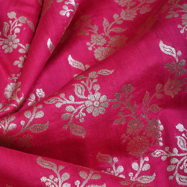 Rani Pink Jamawar Banarasi Silk Fabric