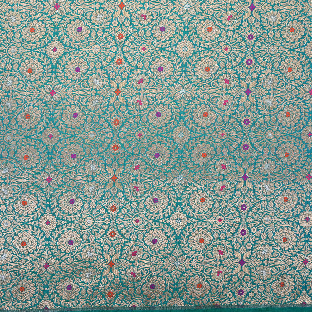 Medium Turquoise Blue Banarasi Silk Fabric