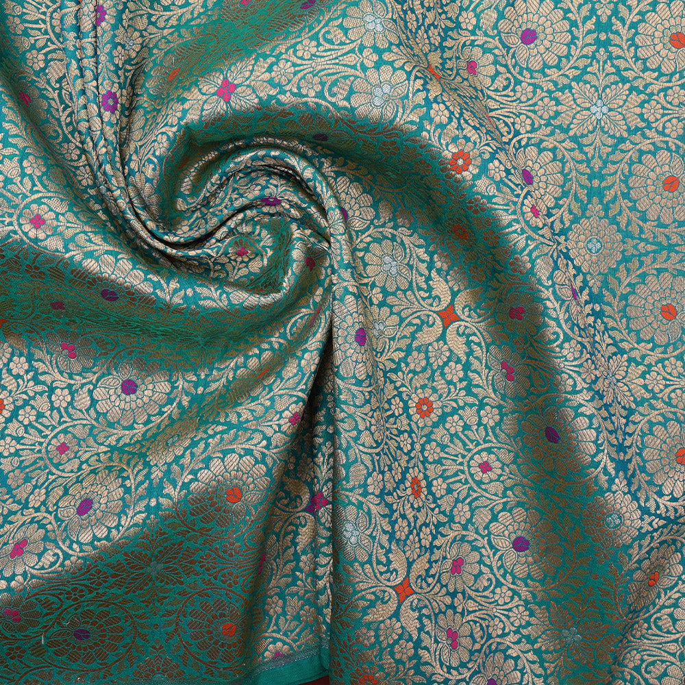 Medium Turquoise Blue Banarasi Silk Fabric