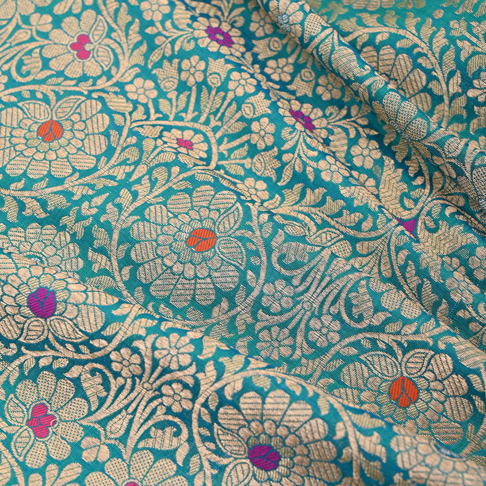 Medium Turquoise Blue Banarasi Silk Fabric