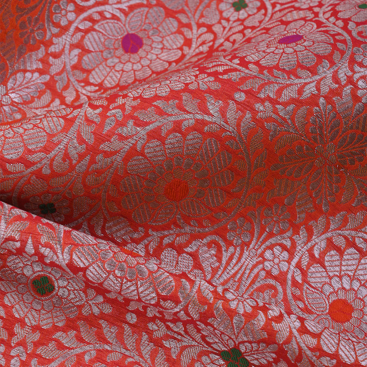 Scarlet Red Banarasi Silk Fabric