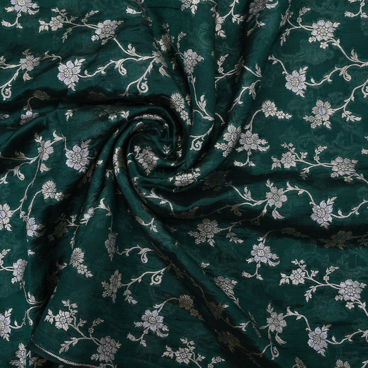 Deep Bottle Green Banarasi Silk Fabric