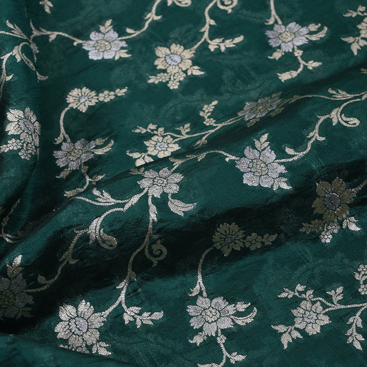 Deep Bottle Green Banarasi Silk Fabric