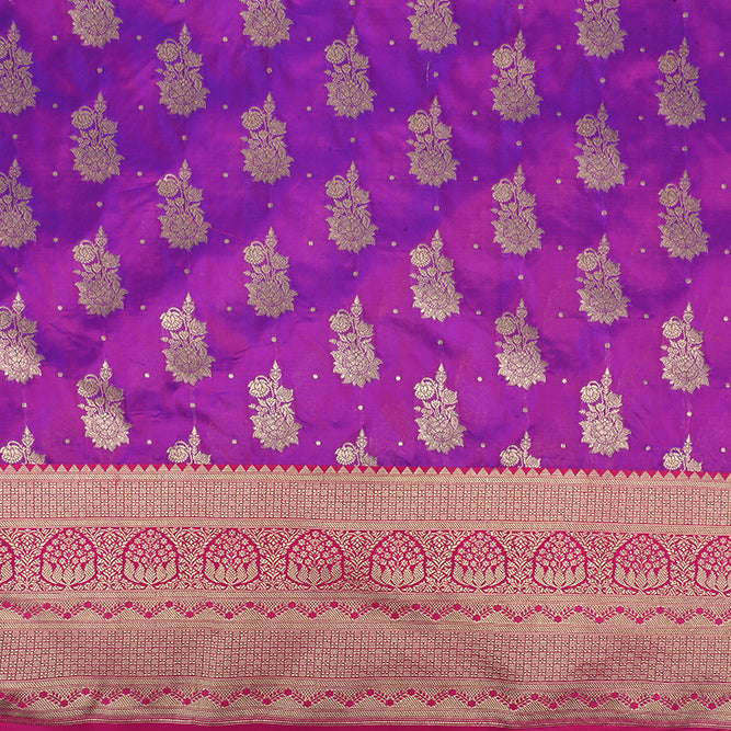 Dark Magenta Purple Banarasi Fabric With Floral Buttis Pattern