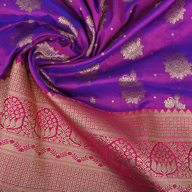 Dark Magenta Purple Banarasi Fabric With Floral Buttis Pattern