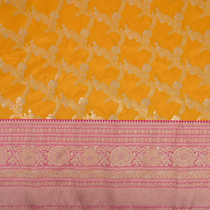 Sun Yellow Banarasi Fabric With Floral Jaal Pattern