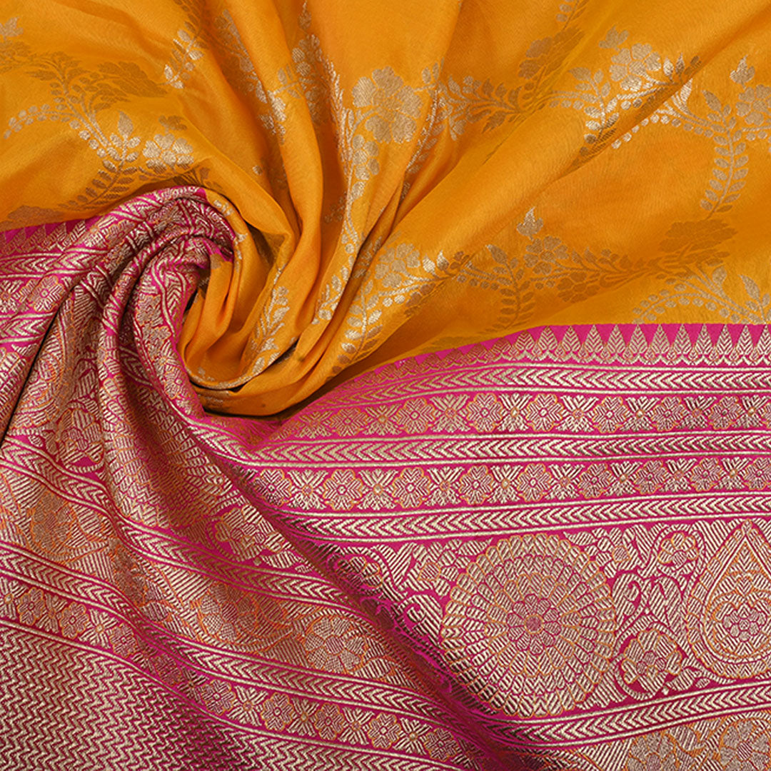 Sun Yellow Banarasi Fabric With Floral Jaal Pattern