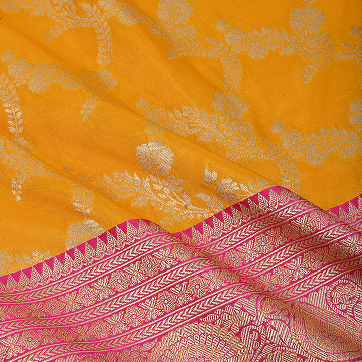 Sun Yellow Banarasi Fabric With Floral Jaal Pattern