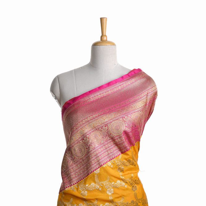 Sun Yellow Banarasi Fabric With Floral Jaal Pattern