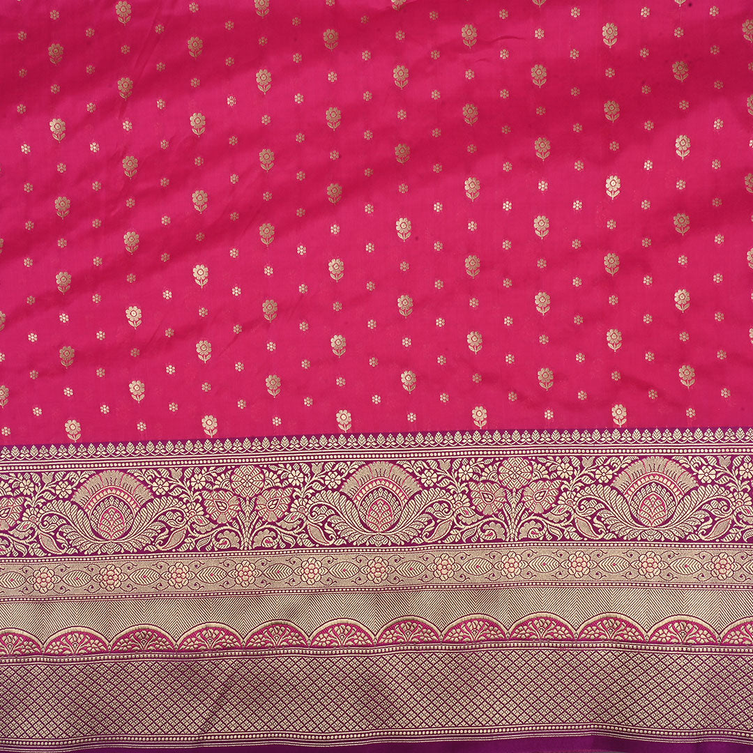 Magenta Pink Banarasi Fabric With Floral Butti Pattern