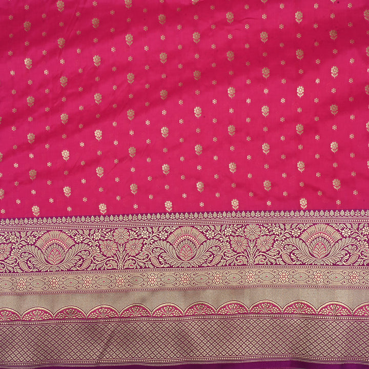 Magenta Pink Banarasi Fabric With Floral Butti Pattern