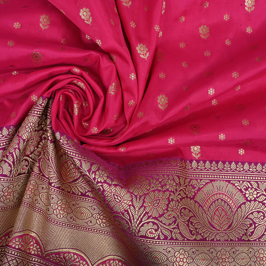 Magenta Pink Banarasi Fabric With Floral Butti Pattern