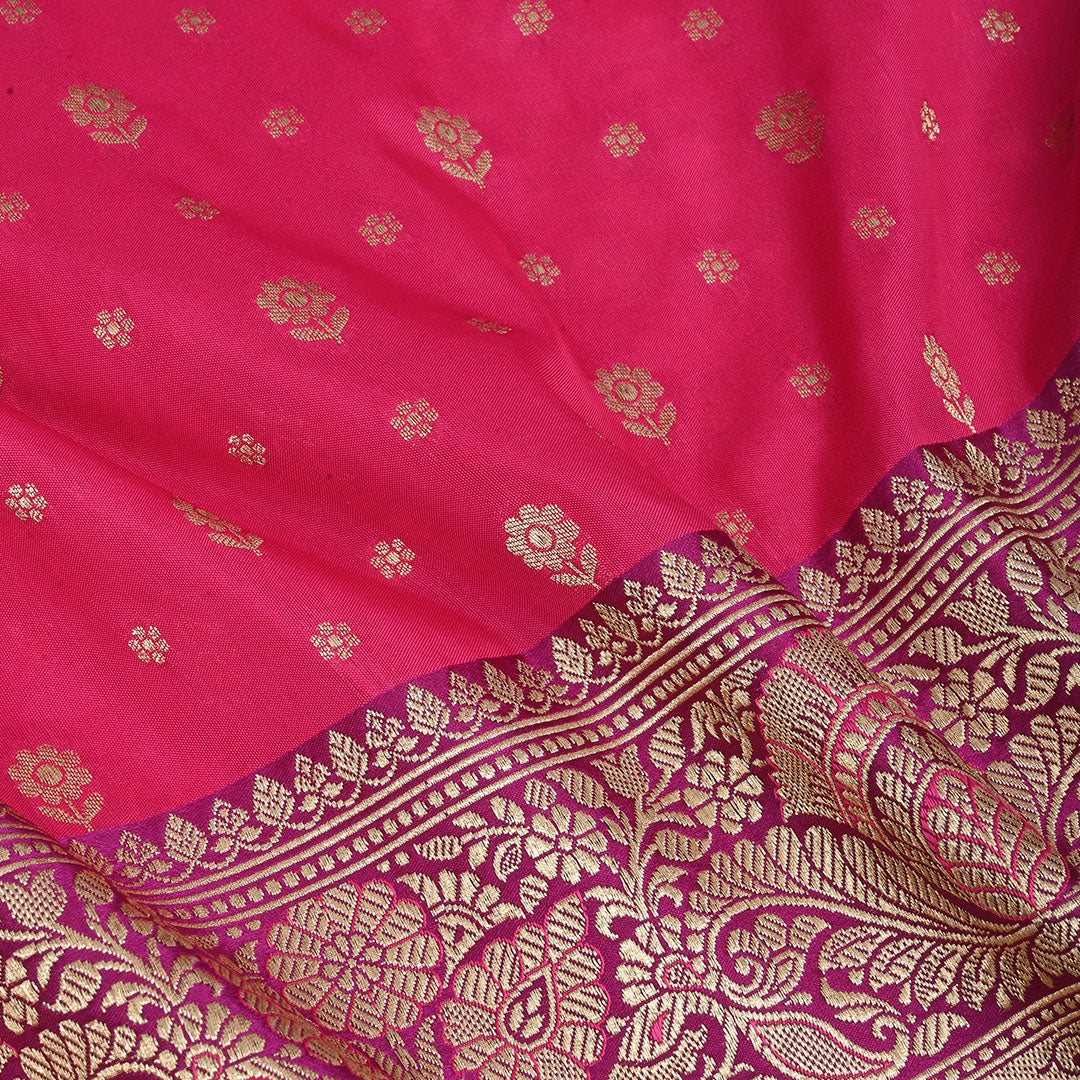 Magenta Pink Banarasi Fabric With Floral Butti Pattern