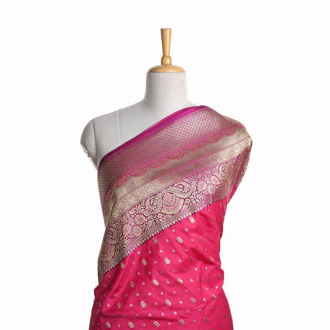 Magenta Pink Banarasi Fabric With Floral Butti Pattern