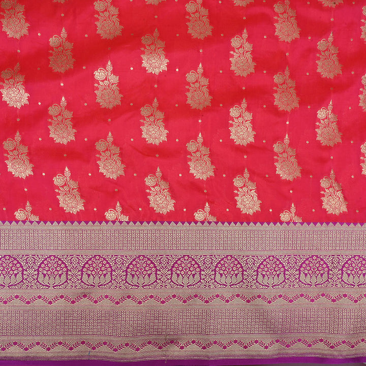 Neon Fuchsia Pink Banarasi Fabric With Floral Butti Pattern