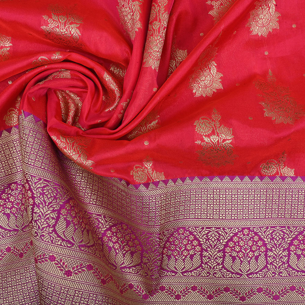 Neon Fuchsia Pink Banarasi Fabric With Floral Butti Pattern