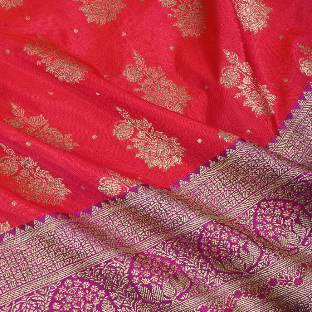 Neon Fuchsia Pink Banarasi Fabric With Floral Butti Pattern