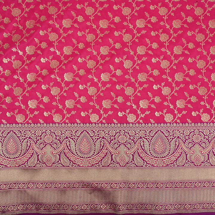 Rani Pink Banarasi Fabric With Floral Jaal Pattern