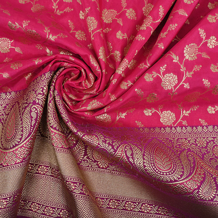 Rani Pink Banarasi Fabric With Floral Jaal Pattern