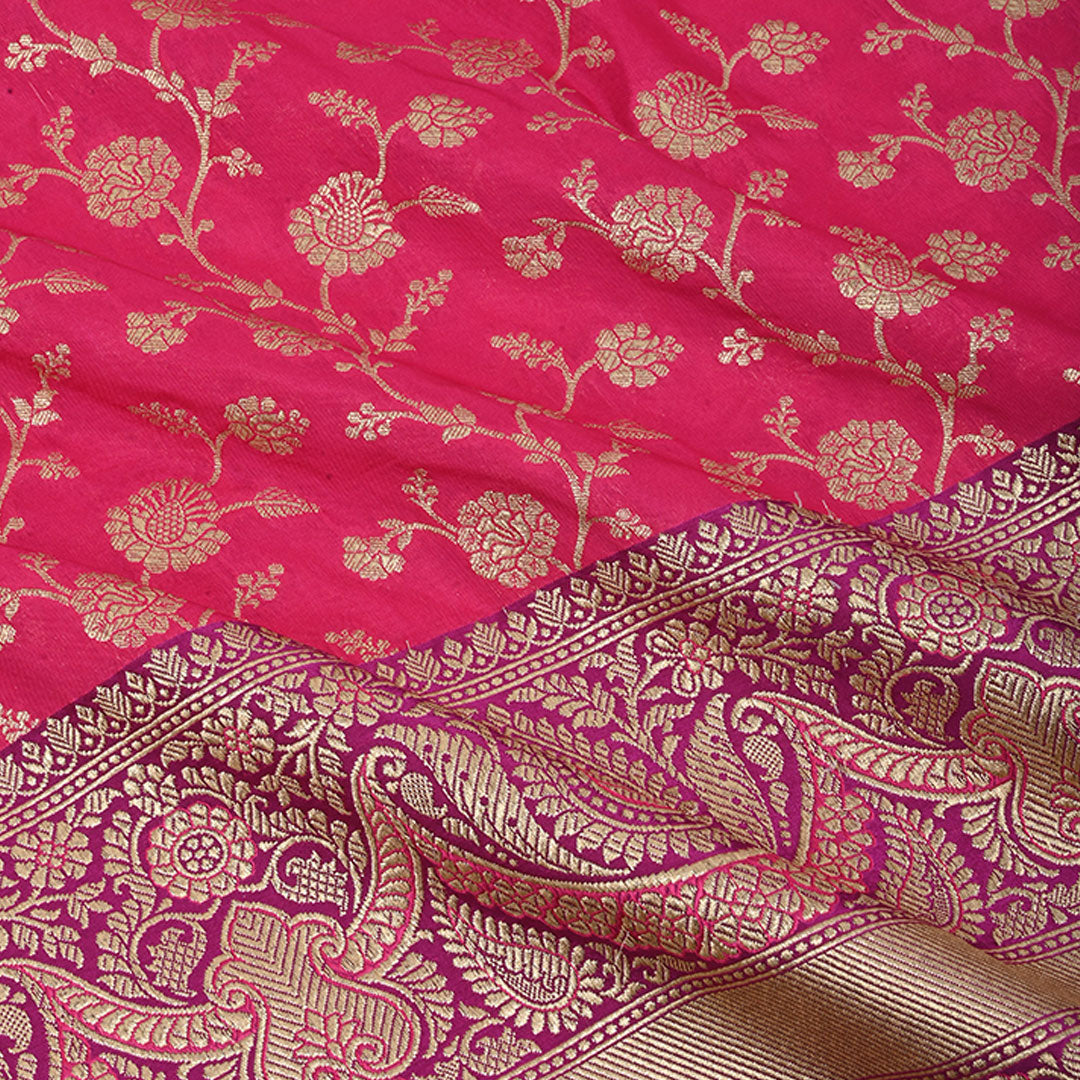 Rani Pink Banarasi Fabric With Floral Jaal Pattern