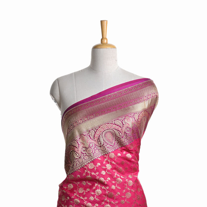 Rani Pink Banarasi Fabric With Floral Jaal Pattern