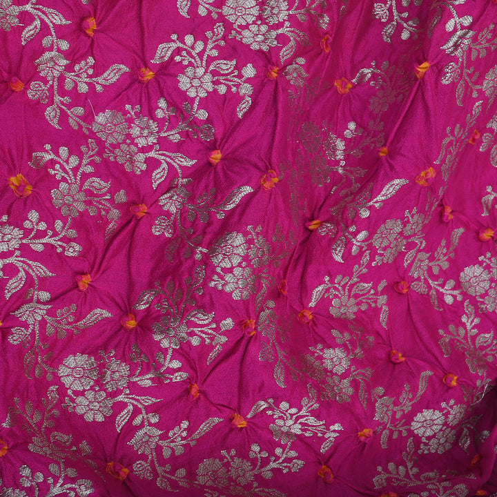 Magenta Purple Banarasi Silk Fabric With Bandihini Pattern