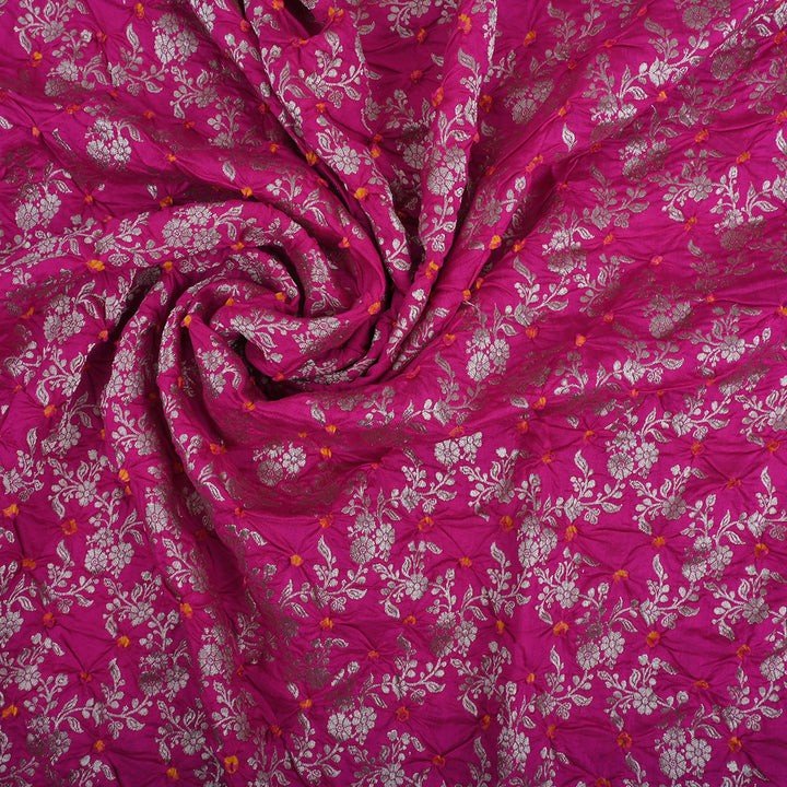 Magenta Purple Banarasi Silk Fabric With Bandihini Pattern