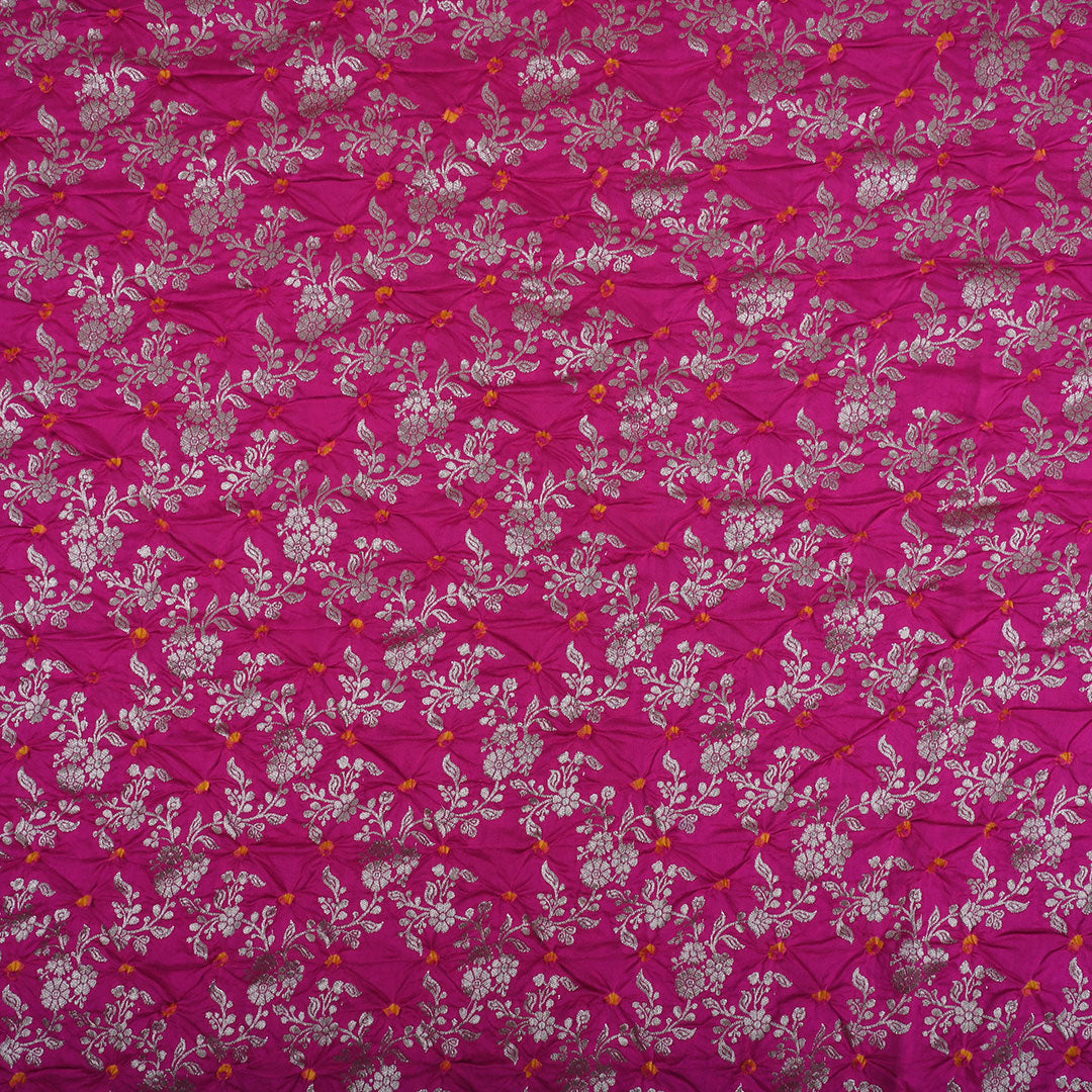 Magenta Purple Banarasi Silk Fabric With Bandihini Pattern