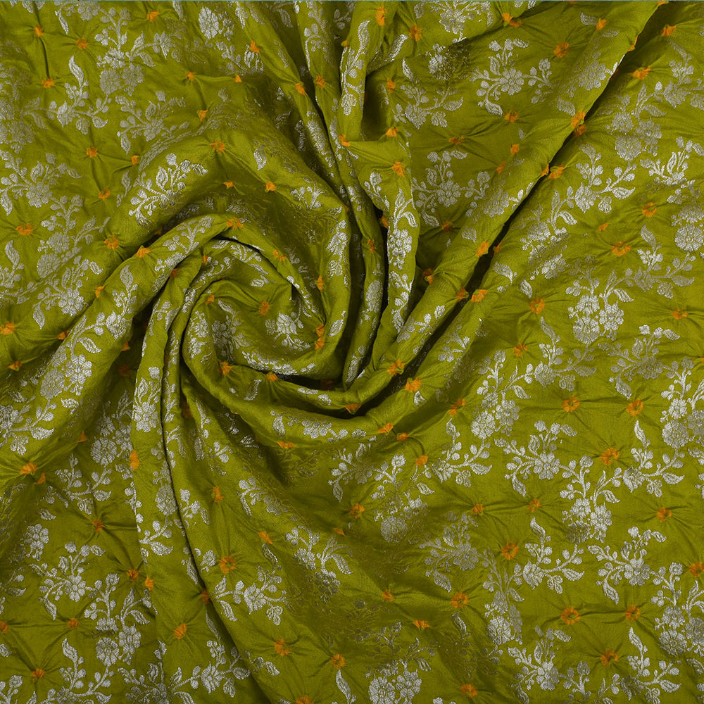 Neon Green Banarasi Silk Fabric With Bandihini Pattern