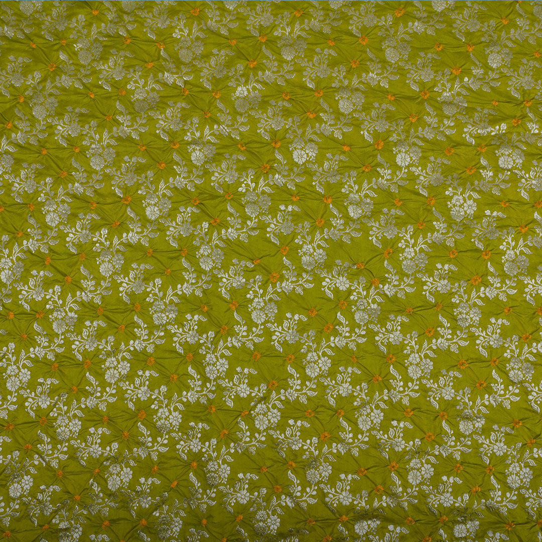 Neon Green Banarasi Silk Fabric With Bandihini Pattern