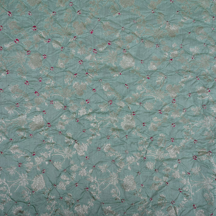 Pastel Sky Blue Banarasi Silk Fabric With Bandhani Pattern