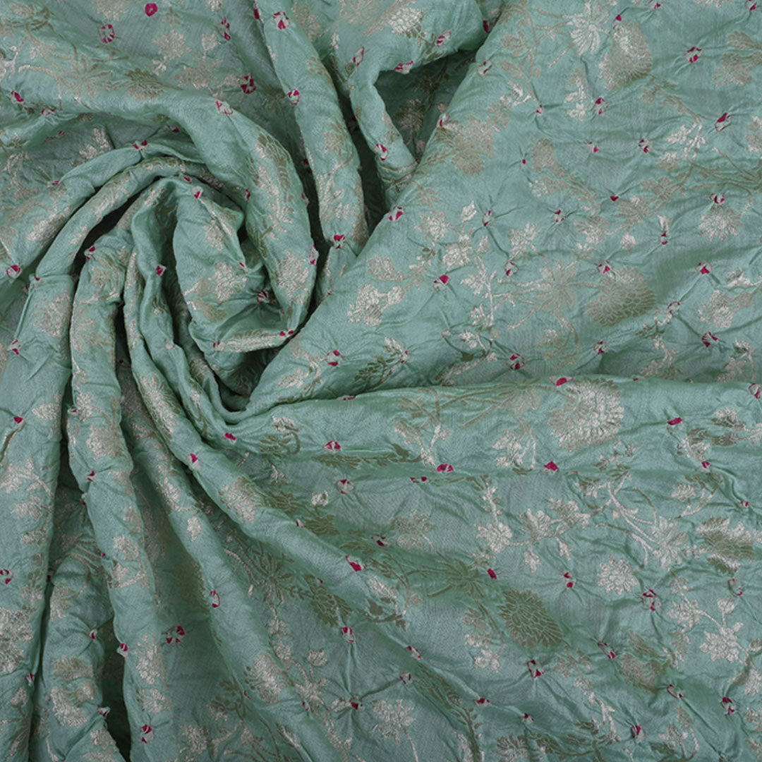 Pastel Sky Blue Banarasi Silk Fabric With Bandhani Pattern