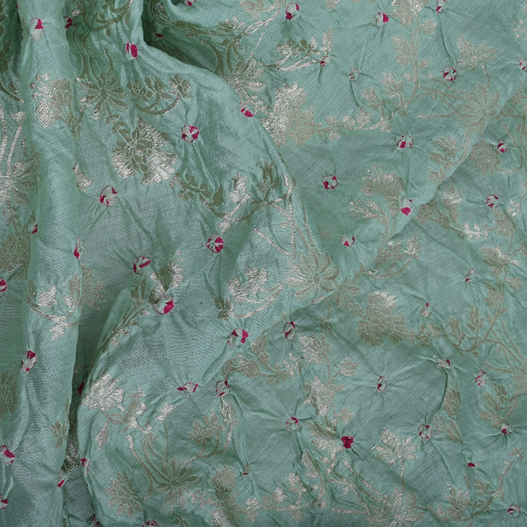 Pastel Sky Blue Banarasi Silk Fabric With Bandhani Pattern