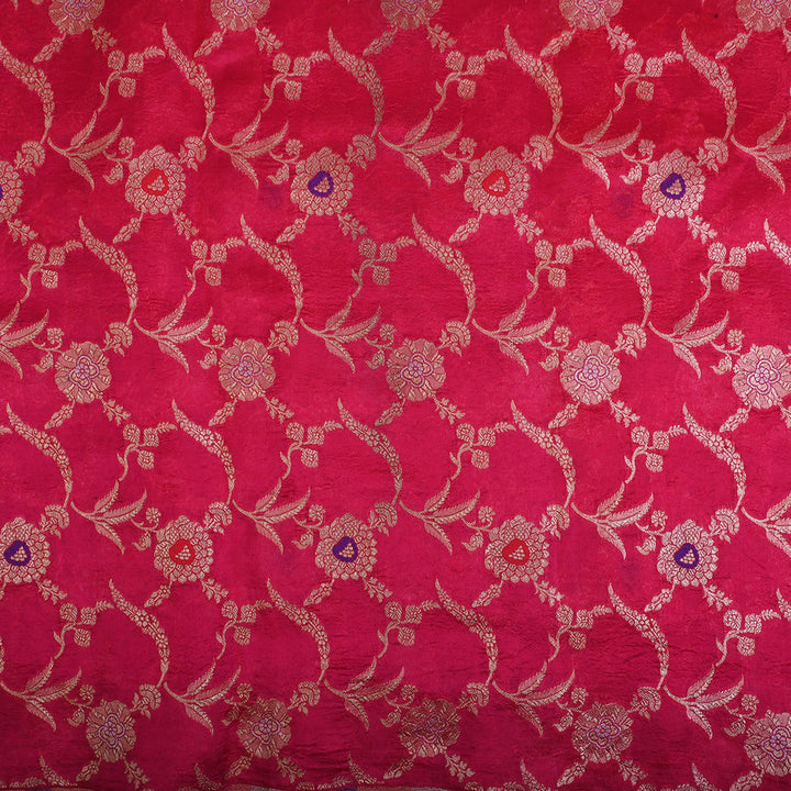 Magenta Pink Jamawar Banarasi Silk Fabric