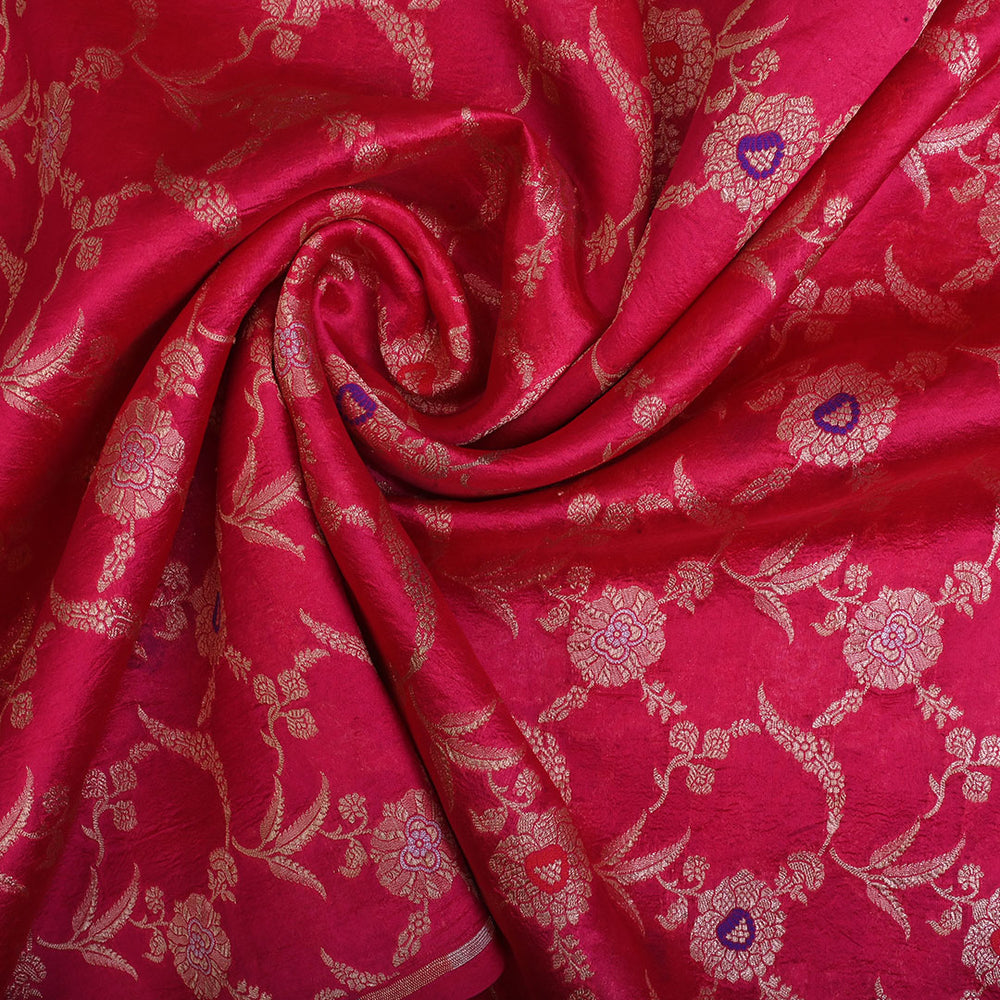 Magenta Pink Jamawar Banarasi Silk Fabric