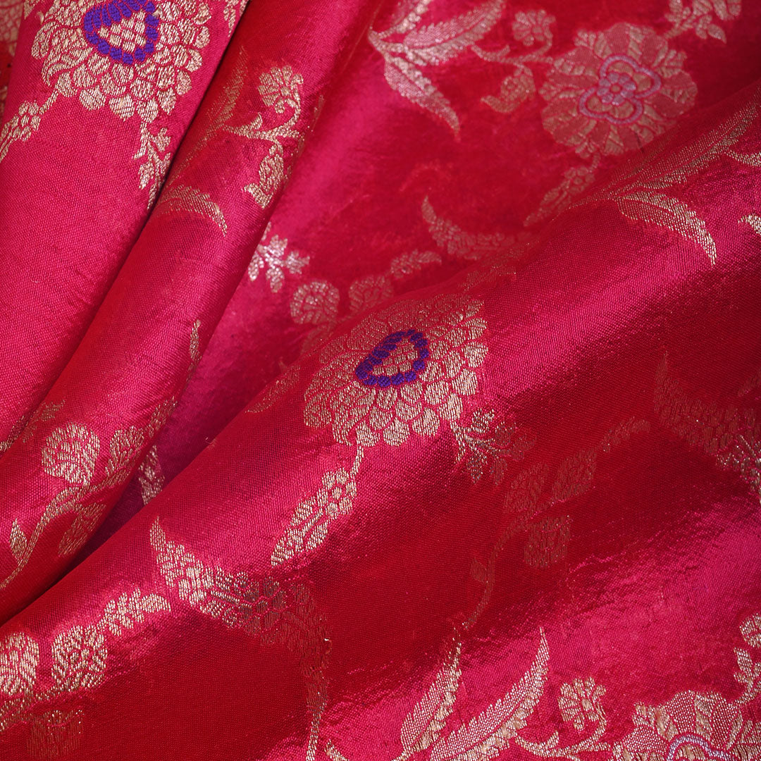 Magenta Pink Jamawar Banarasi Silk Fabric