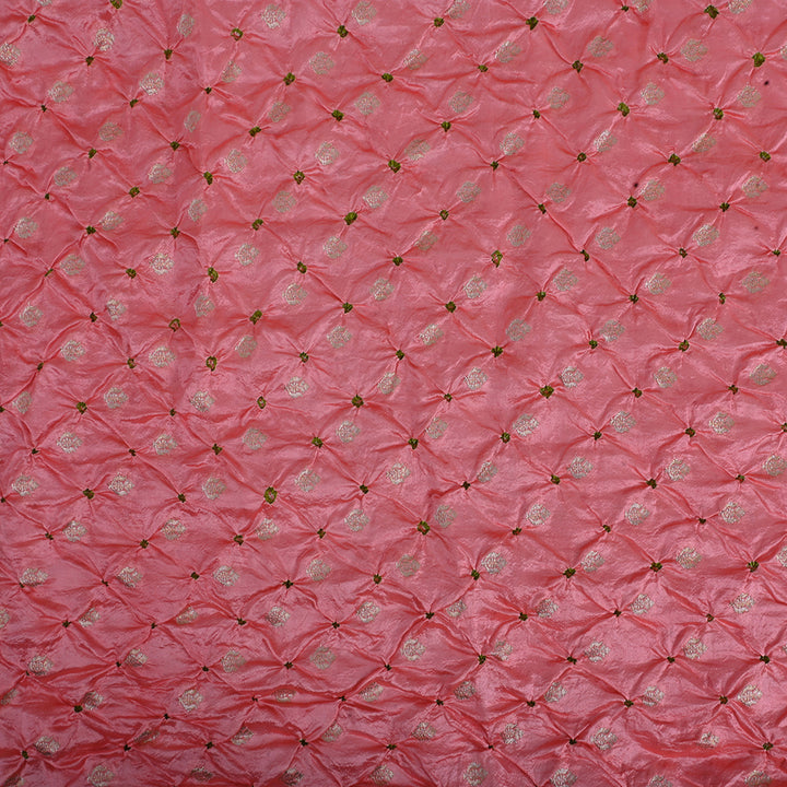 Peach Pink Banarasi Fabric With Bandhani Buttis