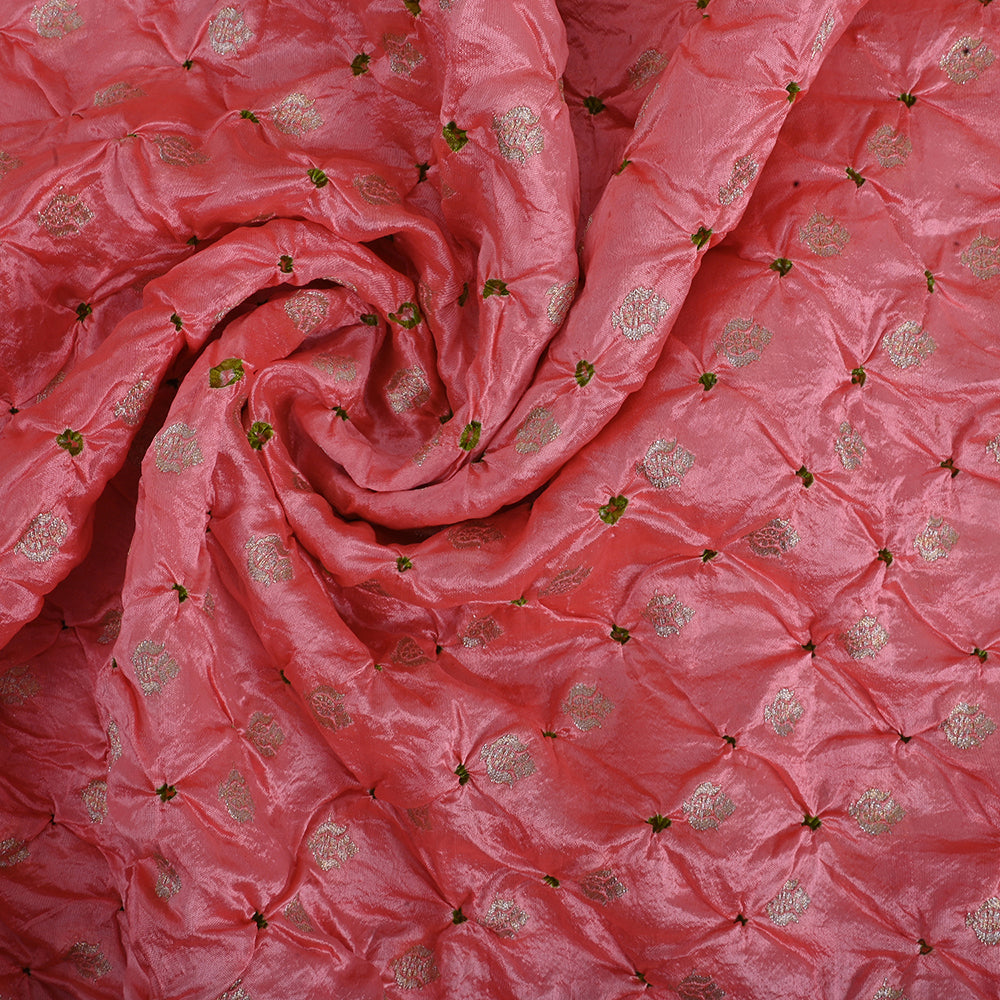 Peach Pink Banarasi Fabric With Bandhani Buttis