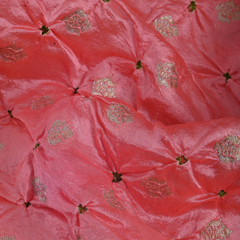 Peach Pink Banarasi Fabric With Bandhani Buttis