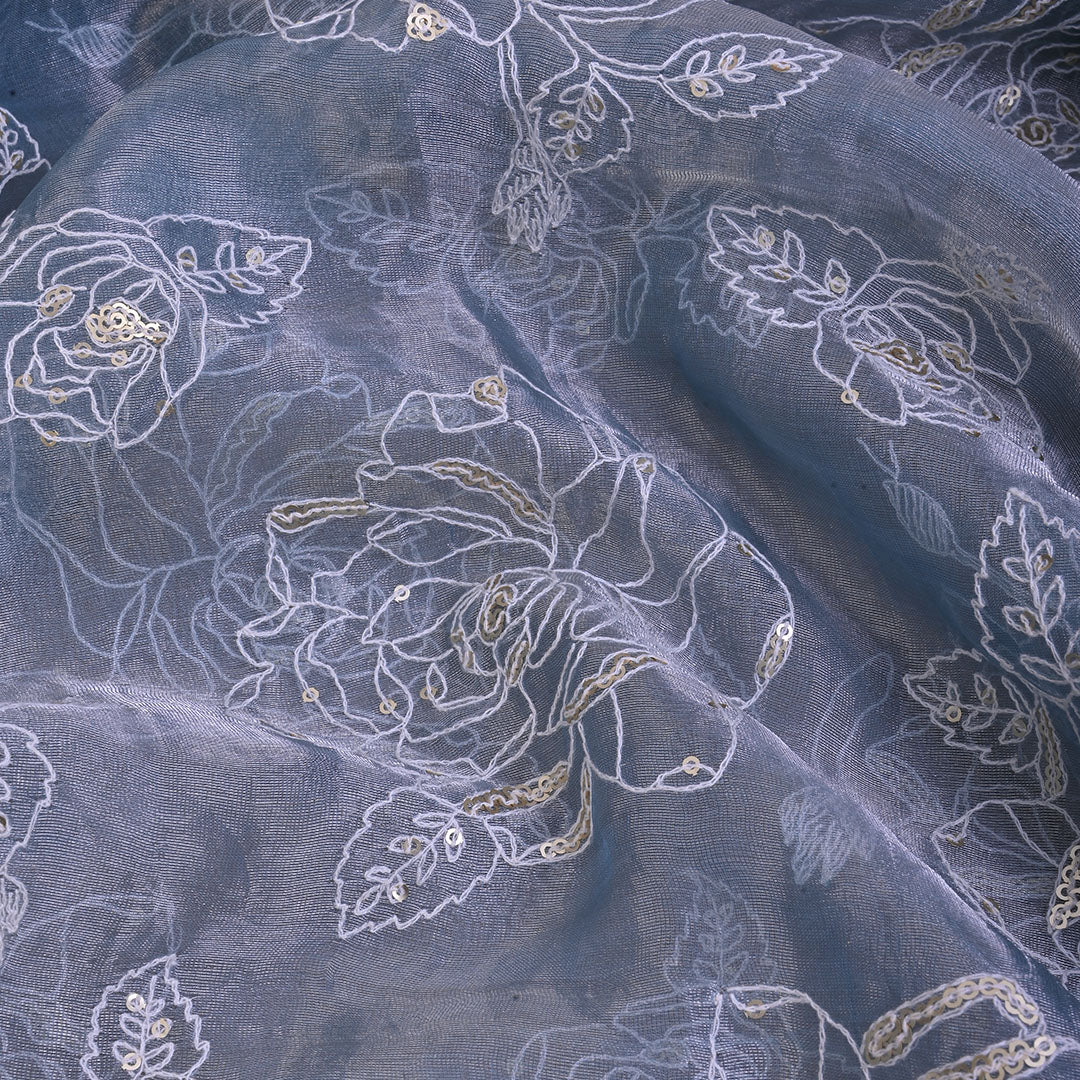 Pale Blue Tissue Thread Embroidery Fabric