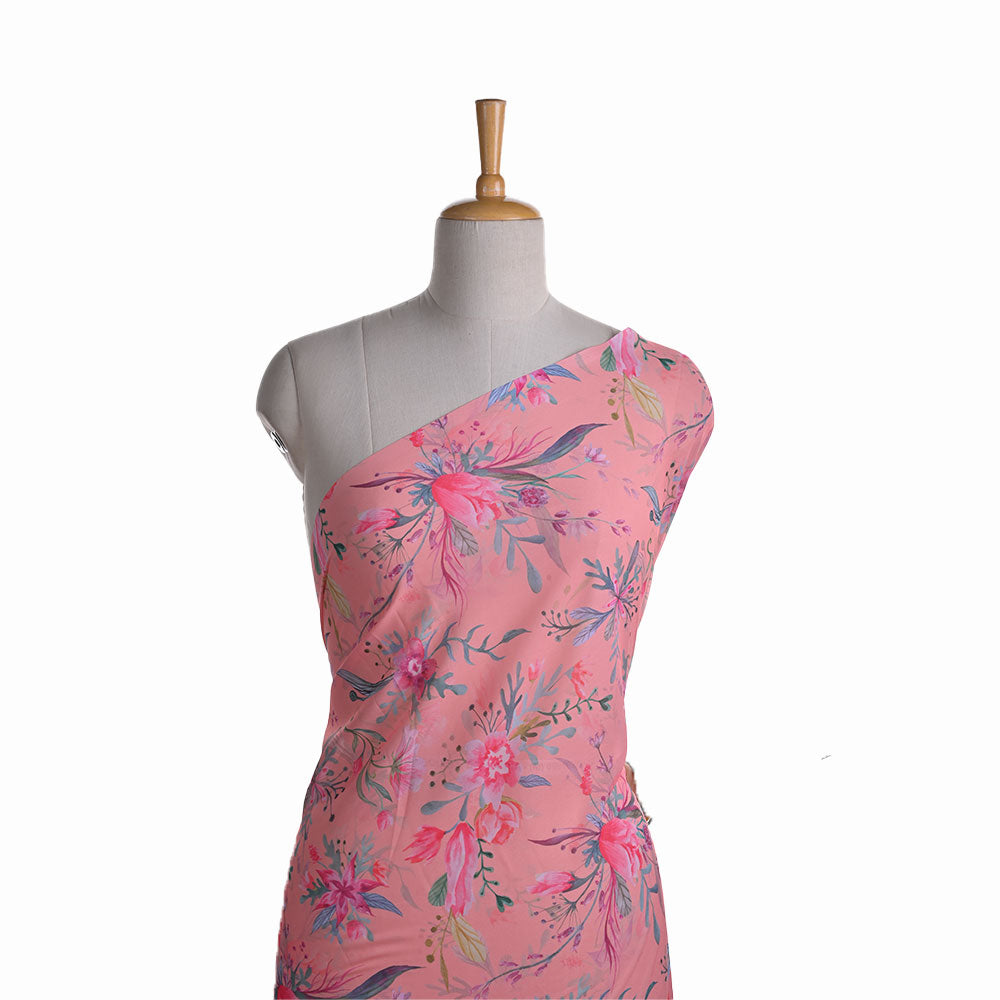 Salmon Pink Floral Printed Georgette Fabric