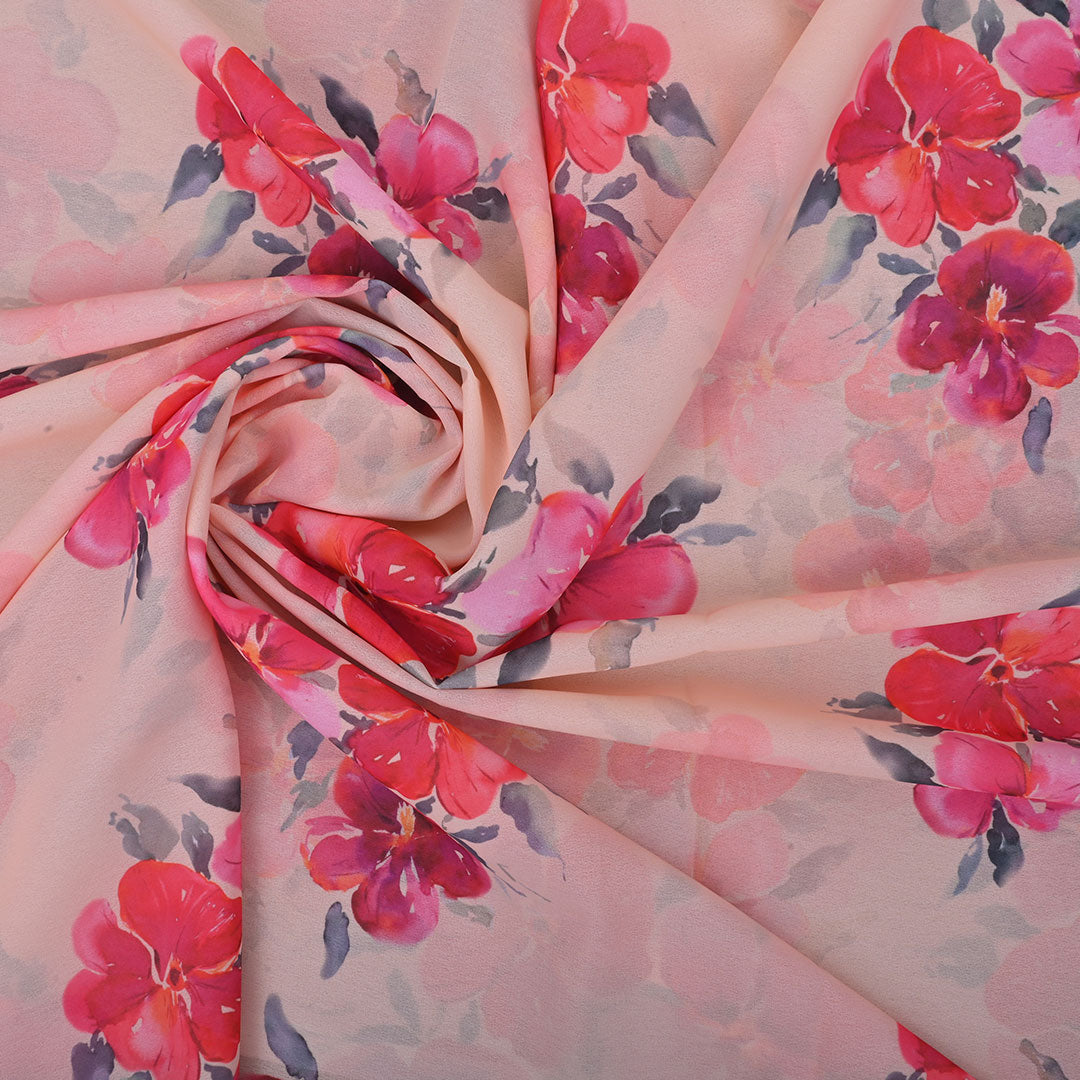 Pastel Pink Printed Georgette Fabric With Floral Pattern