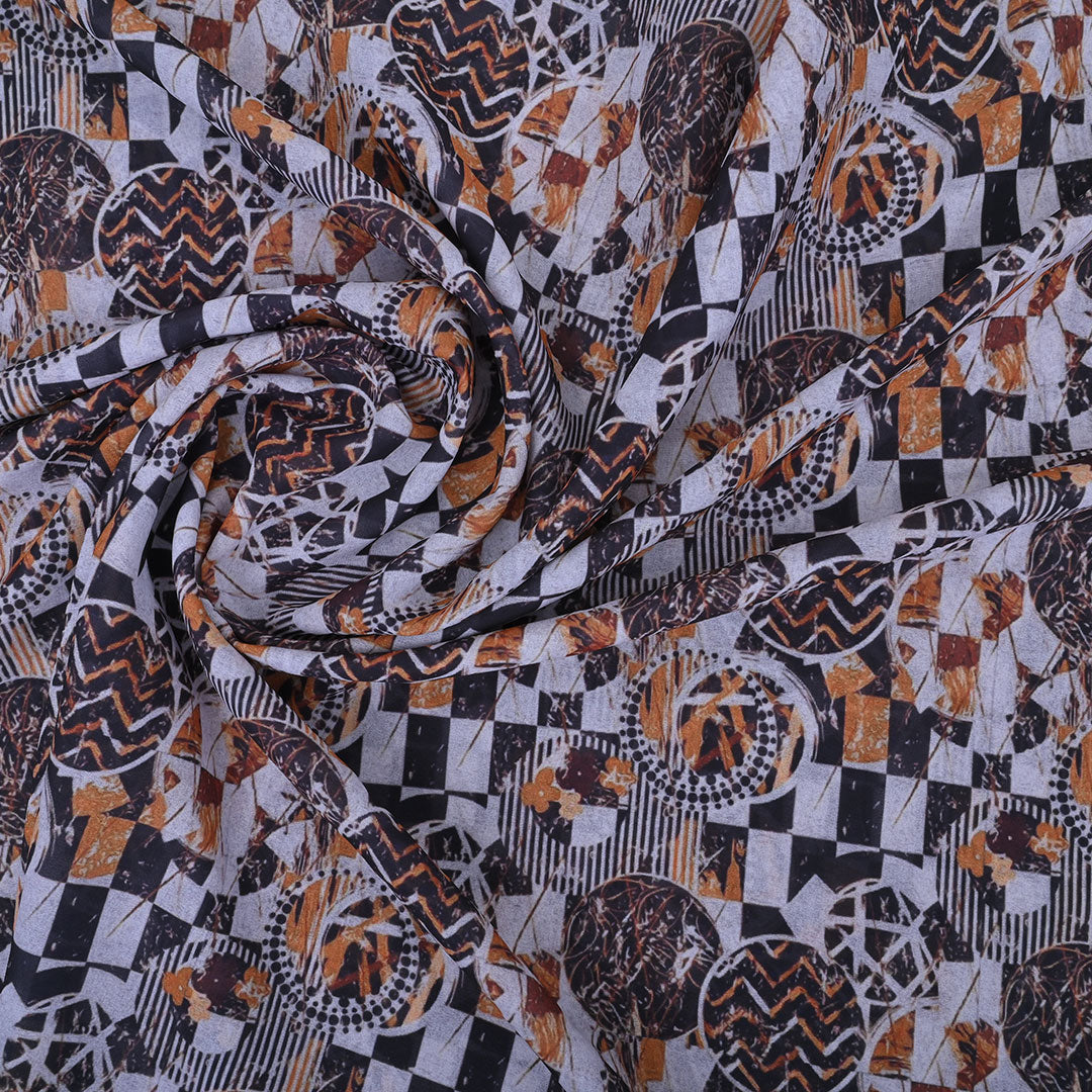 Half White Printed Georgette Fabric With Abstract Pattern