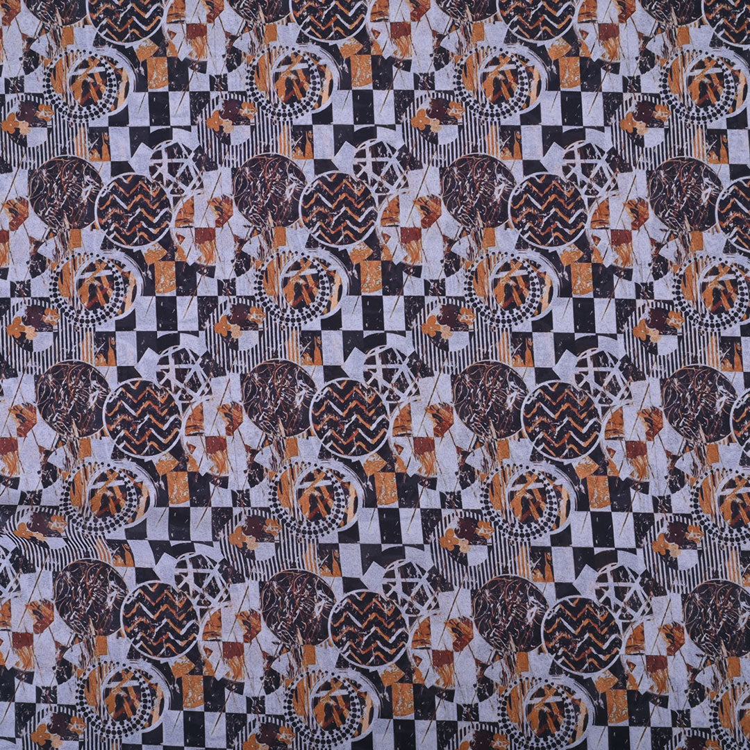 Half White Printed Georgette Fabric With Abstract Pattern