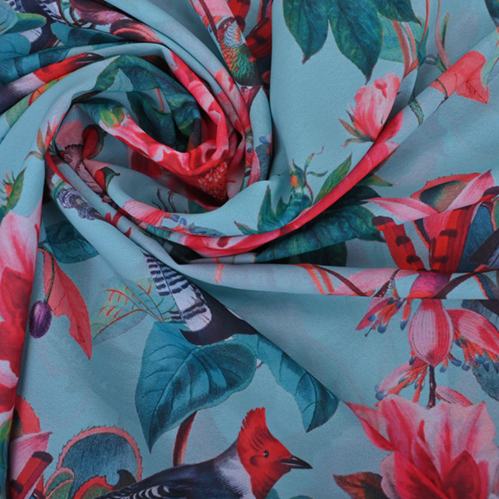 Pale Light Blue Printed Georgette Fabric