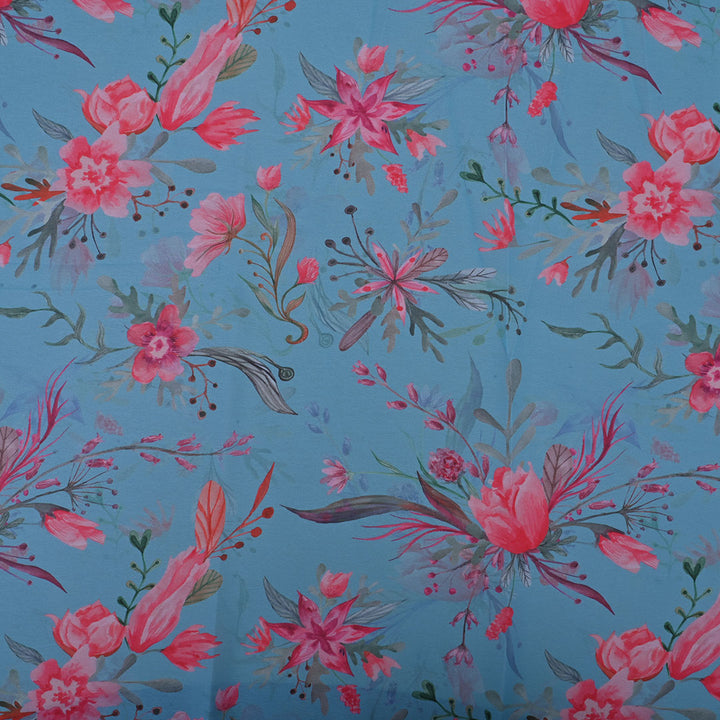 Carolina Blue Printed Georgette Fabric With Floral Pattern