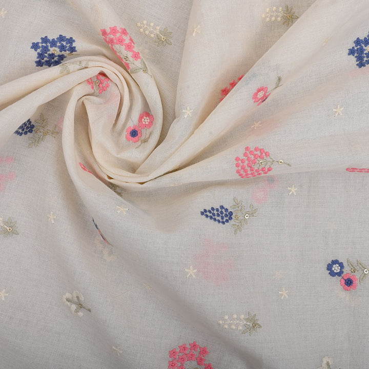 Crisp White Embroidered Cotton Fabric